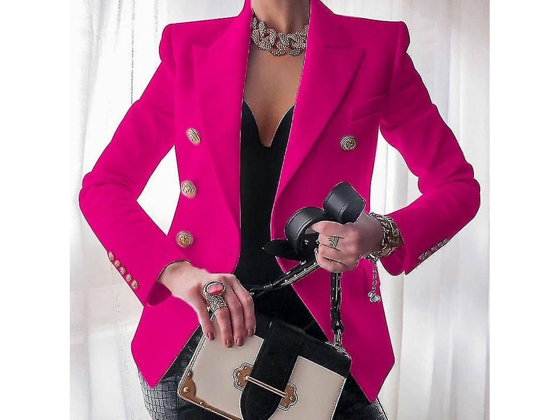 BLAZER Fasst feminino de escritório com mangas longas e bolsos