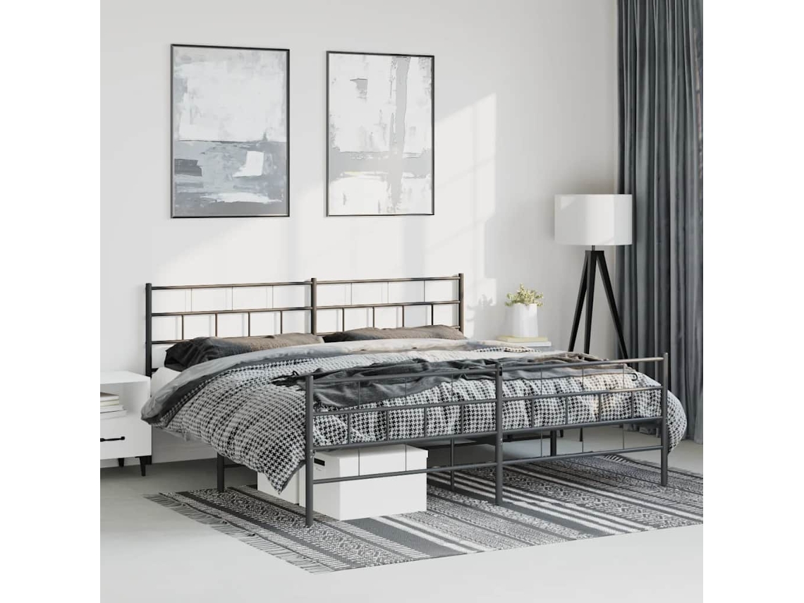 Vidaxl Estrutura De Cama Com Cabeceira E Pés 193x203 Cm Metal Preto