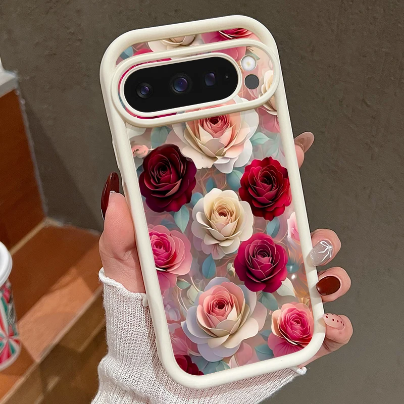 Capa De Celular Google Pixel 7 Pro Em Tpu Macio (branca), Resistente A Impactos E Com Estampa Floral De Rosas Vermelhas.