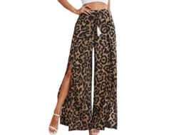 2026-pantalones Largos De Pierna Ancha Con Estampado Floral Ditsy, Split Y Lazada Frontal Boho M Estampado De Leopardo