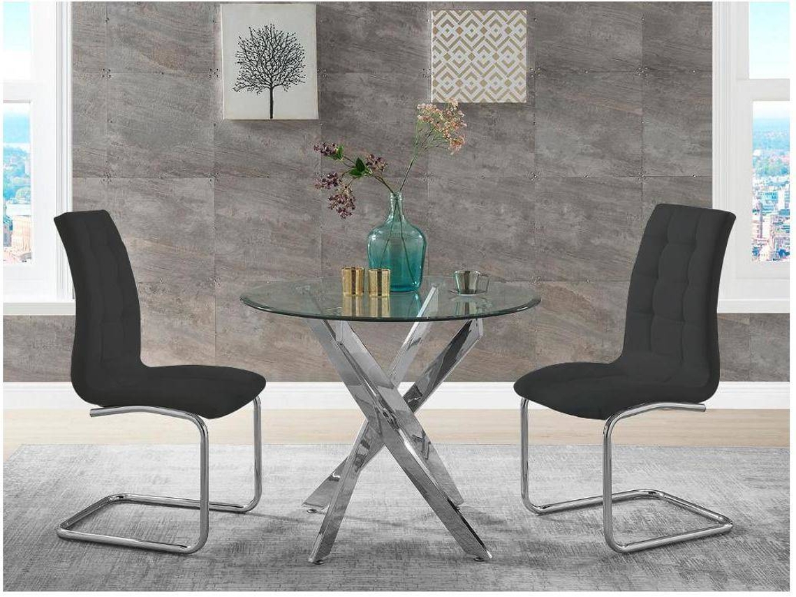 Conjunto Mesa e Cadeiras Cosima VENTE-UNIQUE.PT (Transparente e Prateado - Vidro - 90x90x72.5 cm)