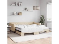 Sofá cama con cajón y colchones 100x200 cm, tela color crema