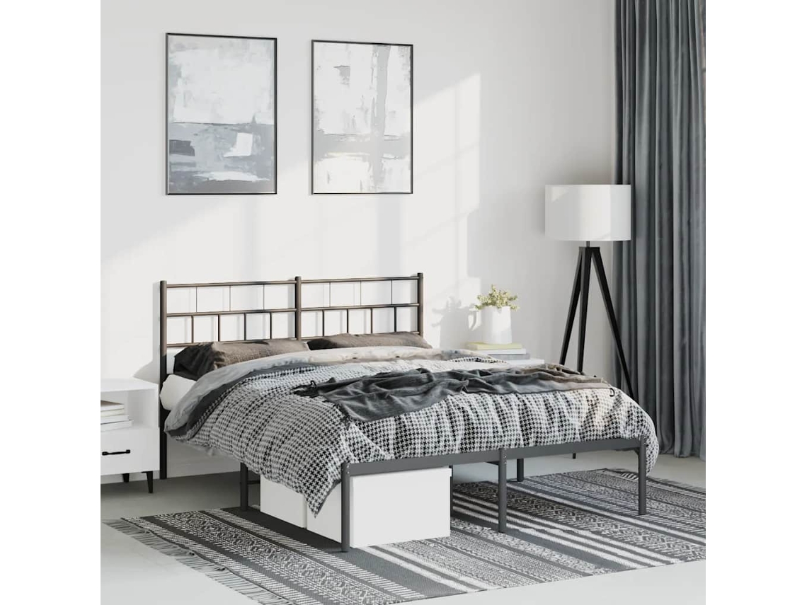 Vidaxl Estrutura De Cama Em Metal Com Cabeceira 150x200 Cm Preto