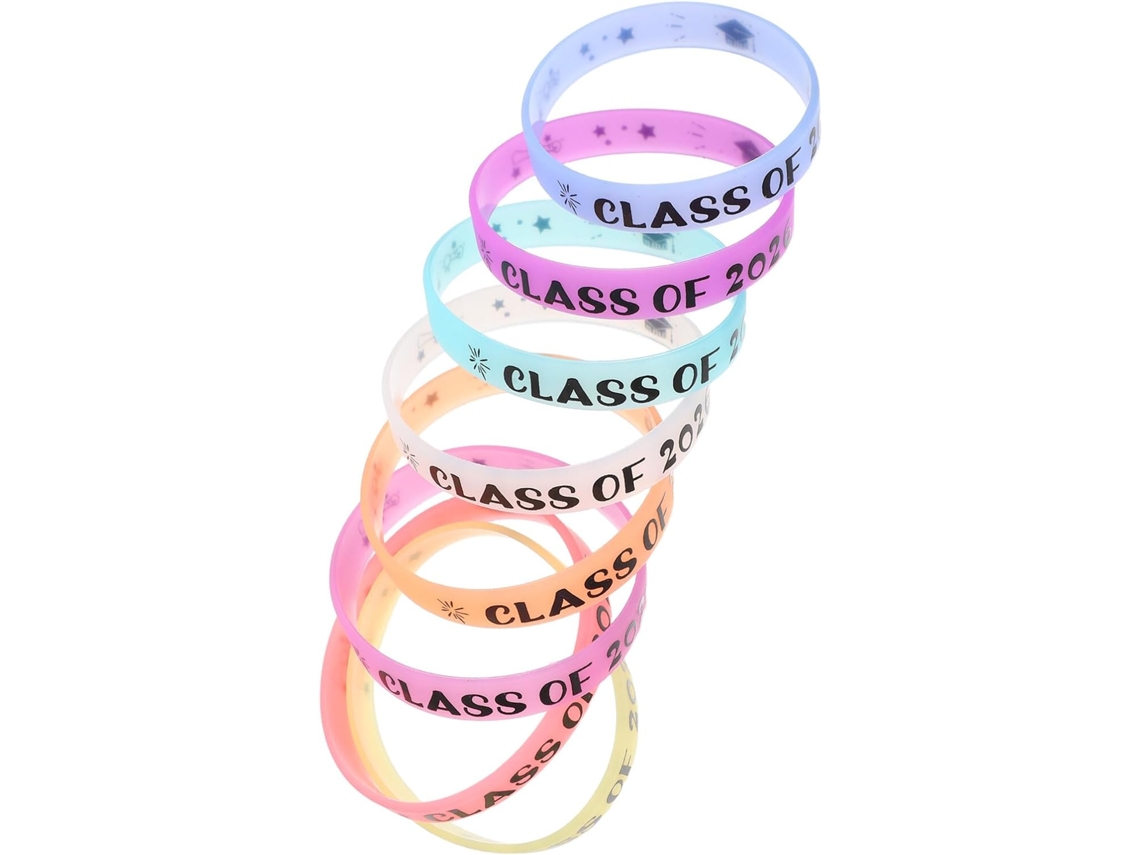 Conjunto Fomiyes com 8 pulseiras de silicone para formatura, acessórios para festa de formatura para estudantes do 1º ano E