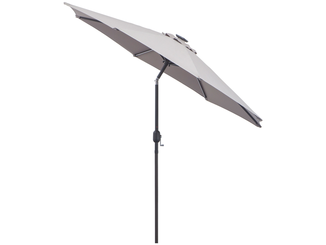 Chapéu De Sol Com 32 Luzes Led Solares, Inclinável Com Manivela, Ø265x233 Cm, Para Terraço, Cinza