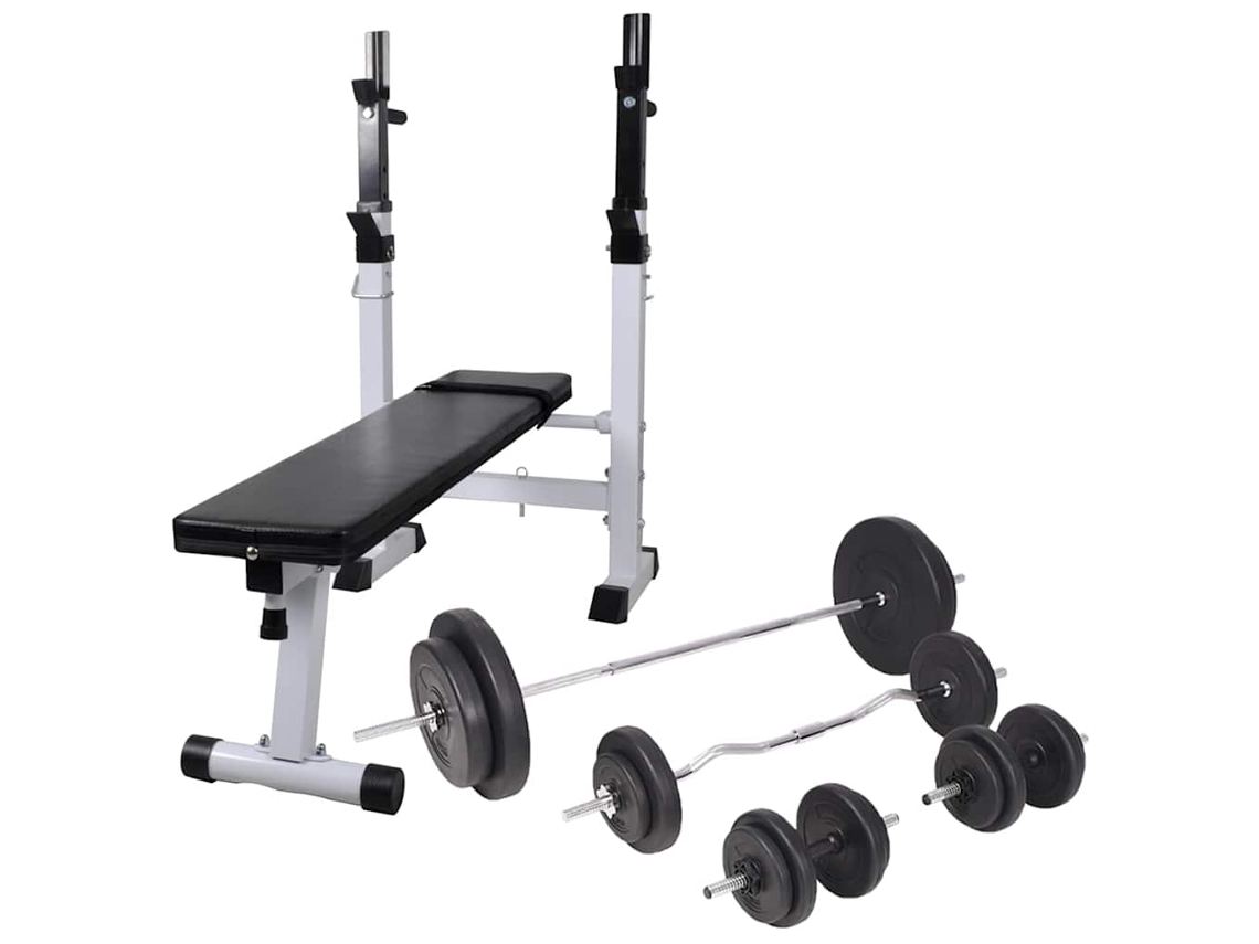 Vidaxl Banco Musculação C/ Suporte P/ Pesos + Barras E Halteres 90 Kg