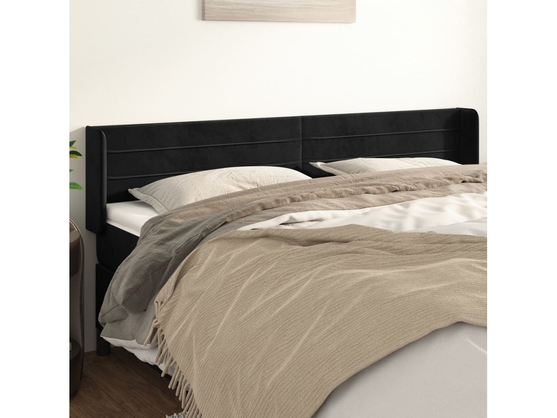 Vidaxl Cabeceira De Cama C/ Abas Veludo 163x16x78/88 Cm Preto