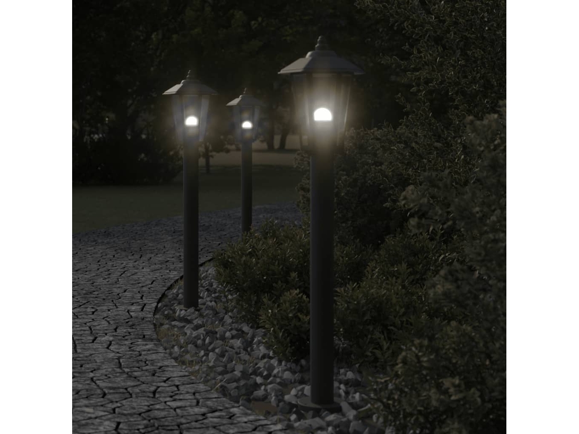 Vidaxl Candeeiros De Chão Para Exterior 3 Pcs 80 Cm Aço Inox. Preto