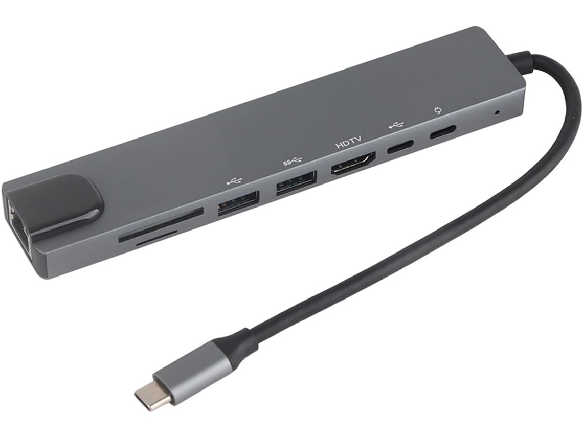 Adaptador Hub Usb-c 8 Em 1, Dock Para Hdmi Com Ethernet Rj45, Leitor