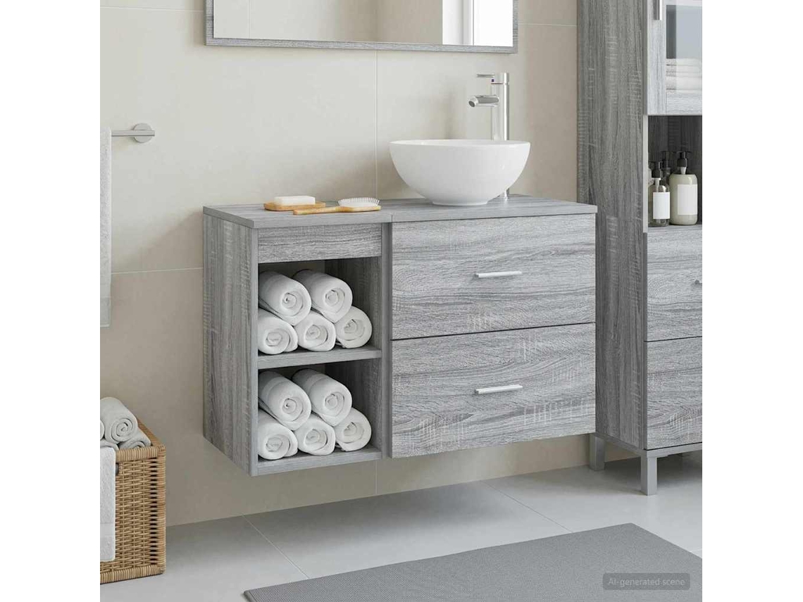 Vidaxl Conjunto De Móveis Para Banheiro 2 Pcs Sonoma Cinzento