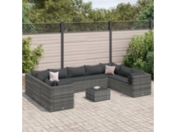 Conjunto 10 Peças Lounge De Jardim C/ Almofadões Vime Pe Cinza Dkd Home Decor