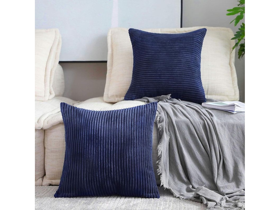 Capas de Almofada Nova LINE de veludo corduroy listrado azul marinho 2 unidades 45x45cm