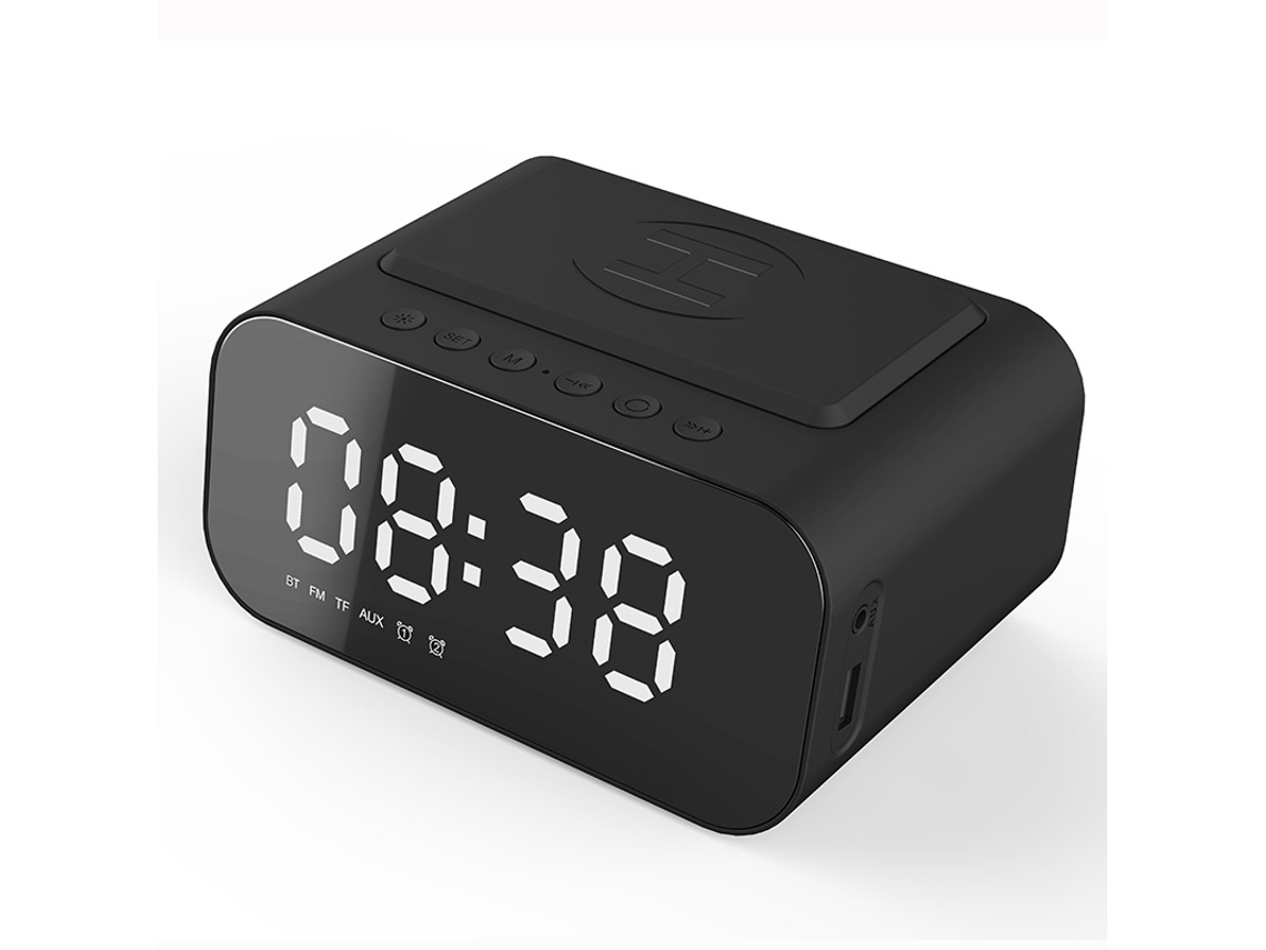 Despertador Sem Fio Com Alto-falante Bluetooth E Led Relógio De Mesa Eletrônico Digital Inteligente Rádio Fm Carregador Rápido Usb*