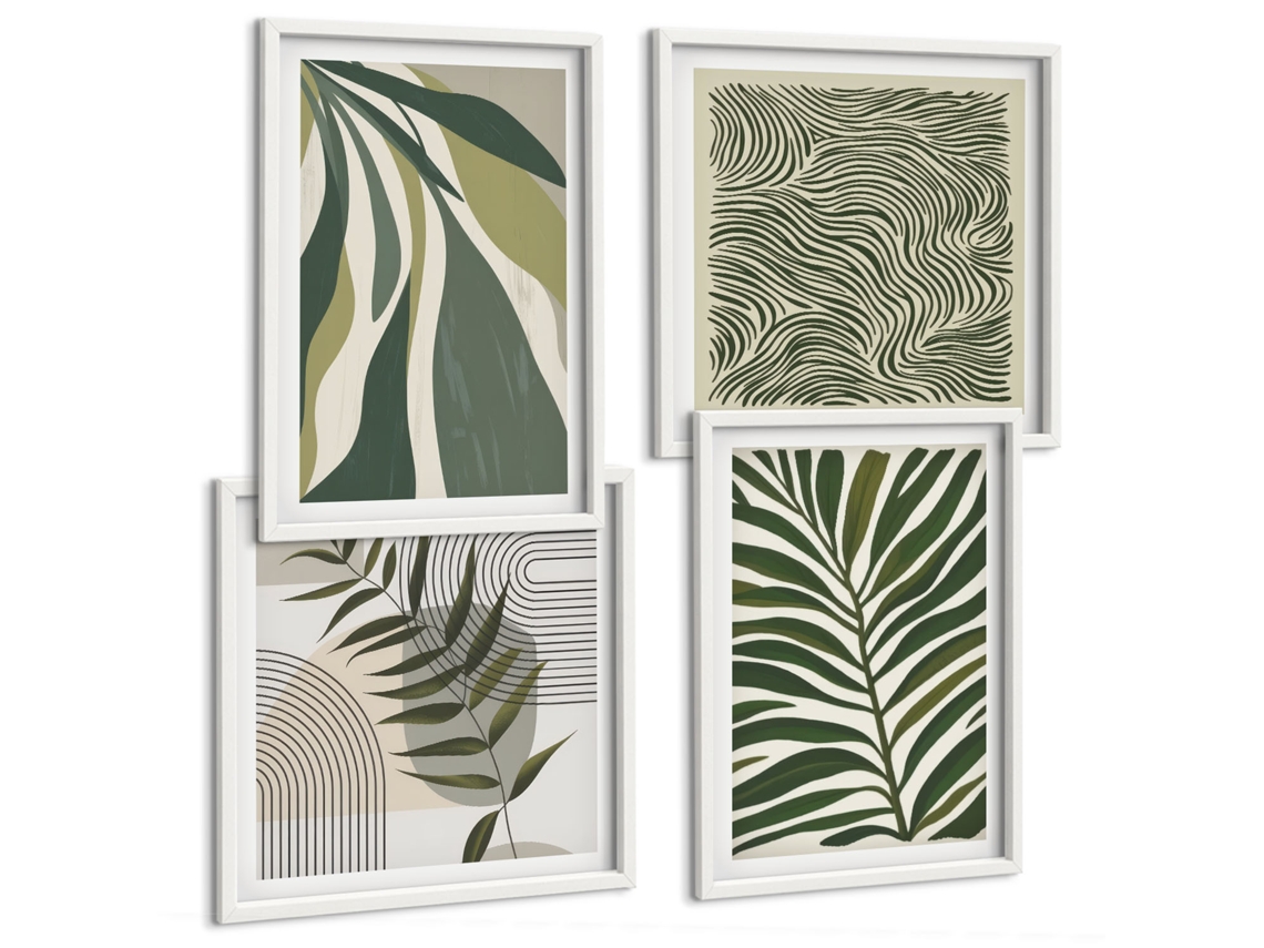 Galeria De Pinturas Murais Padrões Abstratos De Vegetação Moldura Branca Imagens Para Um Quarto Infantil Espelharte (conjunto De 4 Imagens)