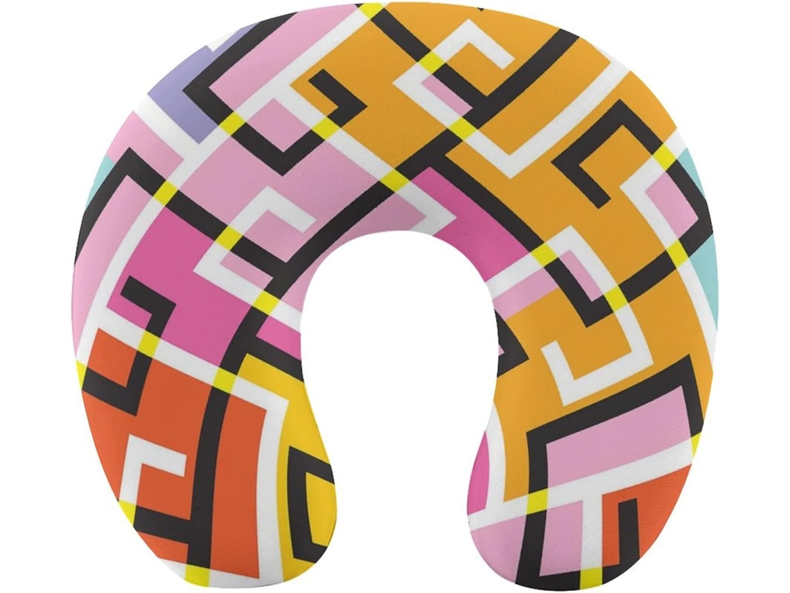 Almofada de Viag com Geometria Abstrata, Suporte Cervical em Espuma Viscoelástica, Acessório Lavável Formato