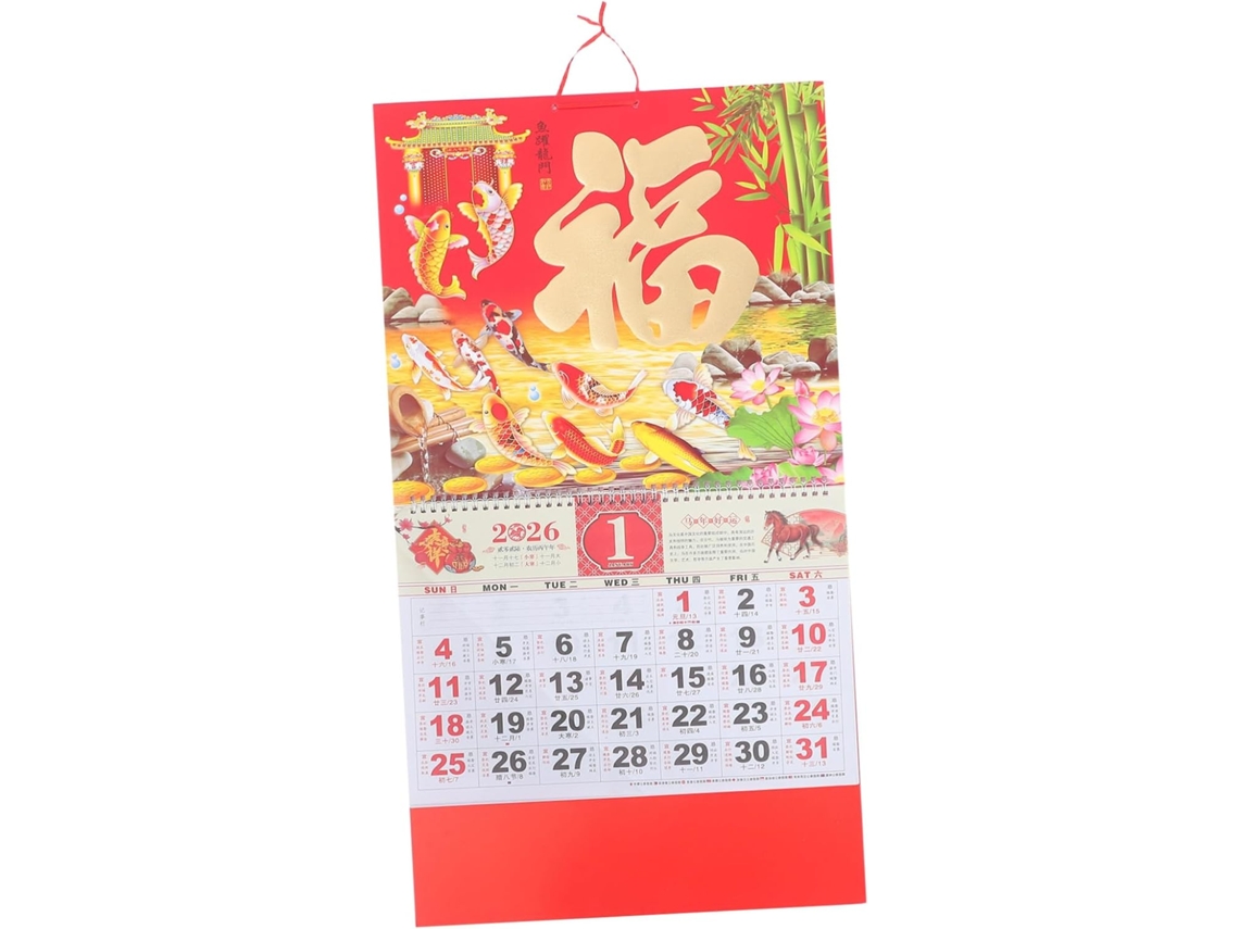 Calendário De Parede Do Ano Do Cavalo Com Design Feng Shui, Chinês Dourado Para Pendurar Em Casa E No