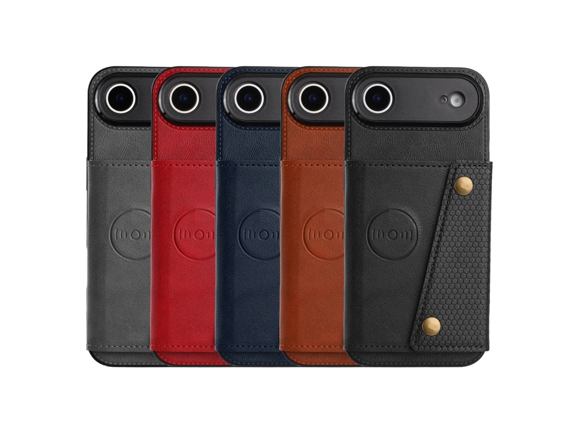 Capa Retrô Para Iphone 17 Air Com Compartimento Para Cartão E Fecho De Botão.