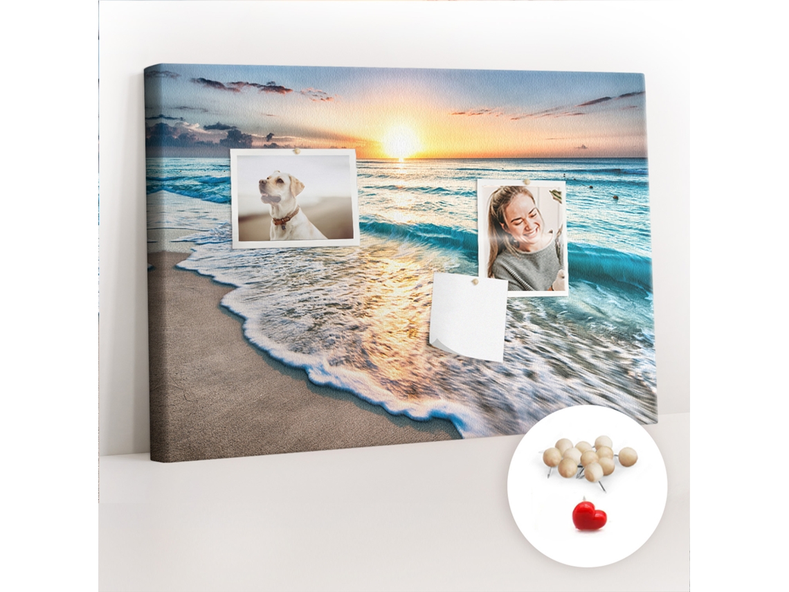 Painel De Cortiça Para Parede Praia, Mar E Areia Para A Sala De Estar Espelharte (60x40 Cm)