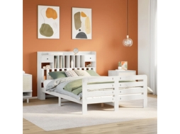 Vidaxl Cama Com Estante Sem Colchão 160x200 Cm Pinho Maciço Branco