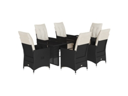 Conjunto de 7 Jantar para Jardim com Almofadões Vime Pe Preto MAISON EXCLUSIVE