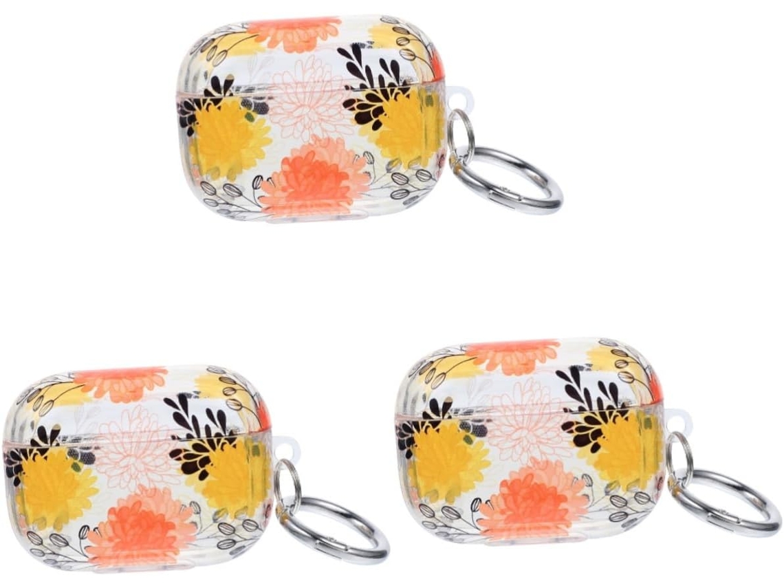 Conjunto de 3 Peças de Estojo Transparente em Tpu com Estampa Floral para Fones de Ouvido Compatíveis. SFUSHOS