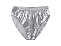 Calcinha Boxer de Couro Patente com Efeito Molhado para Homem, Cintura Elástica, Ideal para Club, Dança de Pólo e Festas Prata