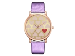 Relógio de Pulso Feminino Casual de Quartzo com Mostrador Redondo e Coração em Couro Pu Roxo