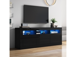 Cômoda Tv Alto Brilho 160x35x60cm, Led, 3 Nichos, 2 Portas, 2 Gavetas, App Smart, Suporta Tv 70 Pol.