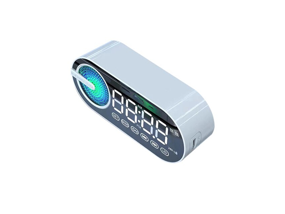 Espelho relógio MDUG com alto-falante Bluetooth, luz RGB, USB