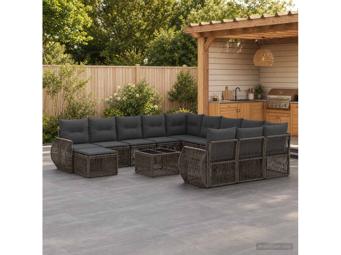 Vidaxl Conjunto De Sofá De Jardim 13 Unid. Cinzento Vime Pe