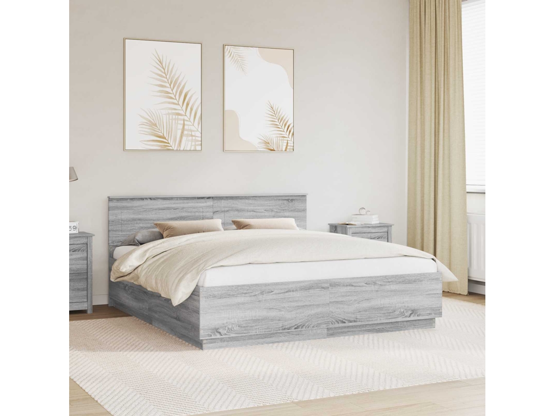 Vidaxl Estrutura Da Cama Com Cabeceira Sonoma Cinzento 200 X 200 Cm