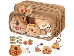 Estojo Capibara De Grande Capacidade| Organizado Com 10 Compartimentos| Pins Decorativos| Abertura Ampla Para