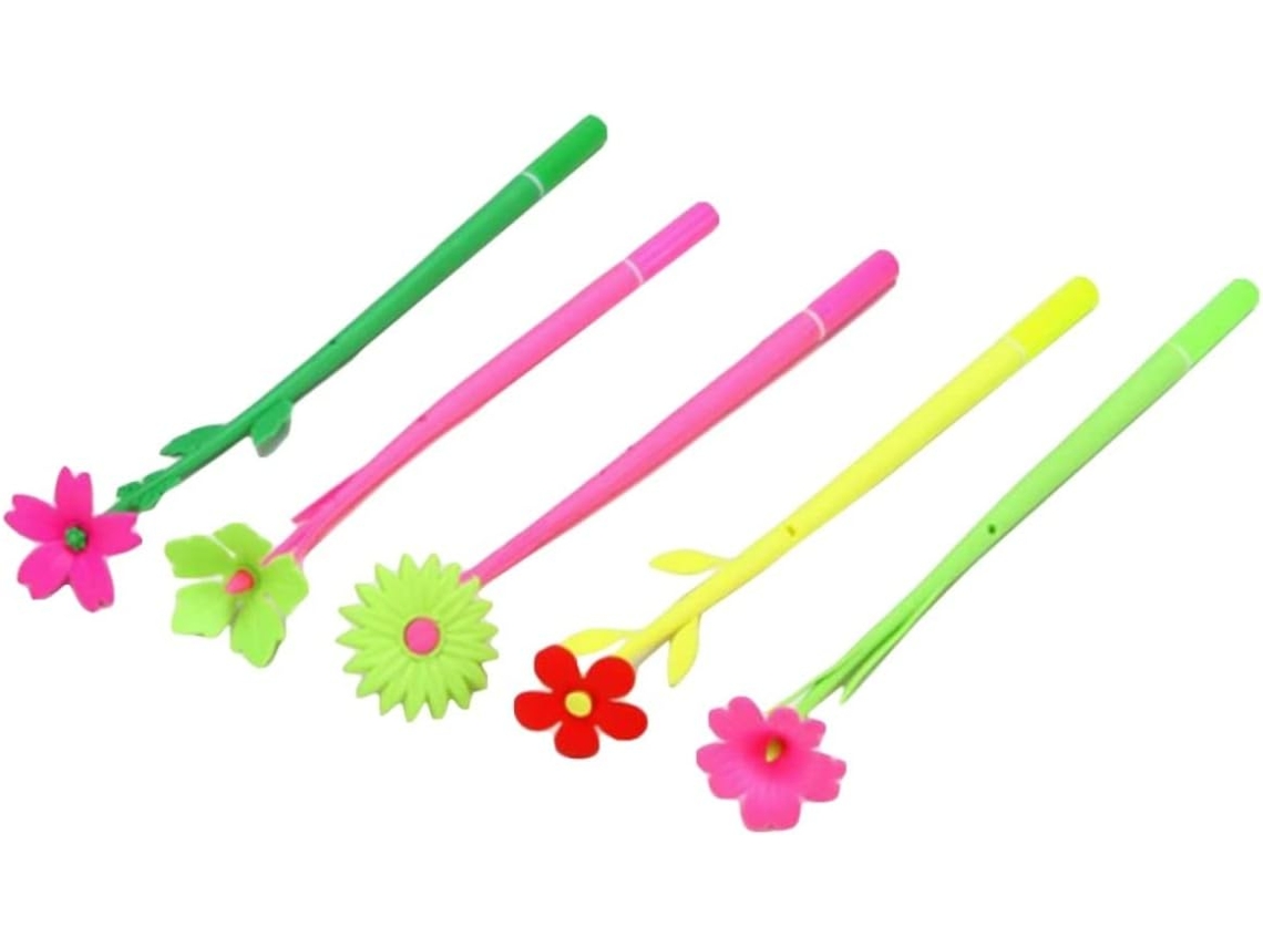 Conjunto De 12 Canetas Silicone Em Formato Flor, Tinta Gel Preta,