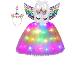 2026 traje de Unicornio para Meninas com Vestido Luminoso, Diadema e Asas Presente de Aniversário para Festa de Halloween