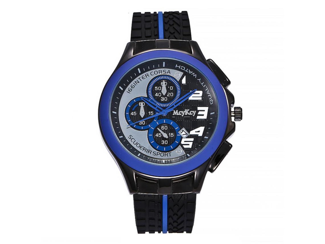 Reloj De Pulsera Redondo De Aleación Con Correa Pu Analógico De Cuarzo Moda (azul)