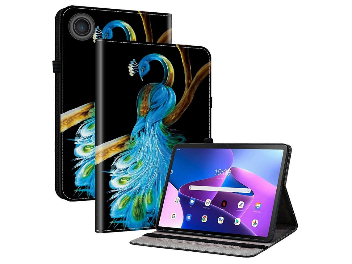 Capa de couro com estampa de pavão Hengrongshen para tablet Lenovo Tab TB311FU com compartimentos para cartões