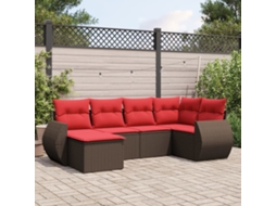 Vidaxl Conjunto De Sofá De Jardim Com 6 Peças E Almofadas Em Rattan Sintético Marrom