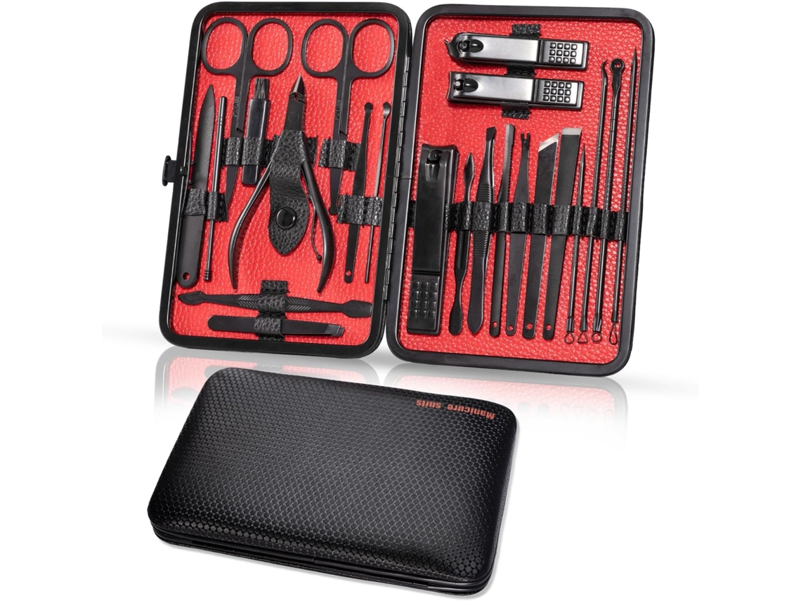 Conjunto de manicure Slowmoose com 23 peças, cortador de unhas portátil de aço inoxidável com estojo de couro
