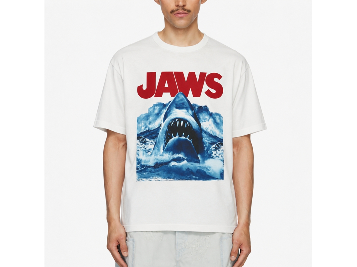 Rockinstone Jaws Movie Waves White Adult T-shirt Size:s