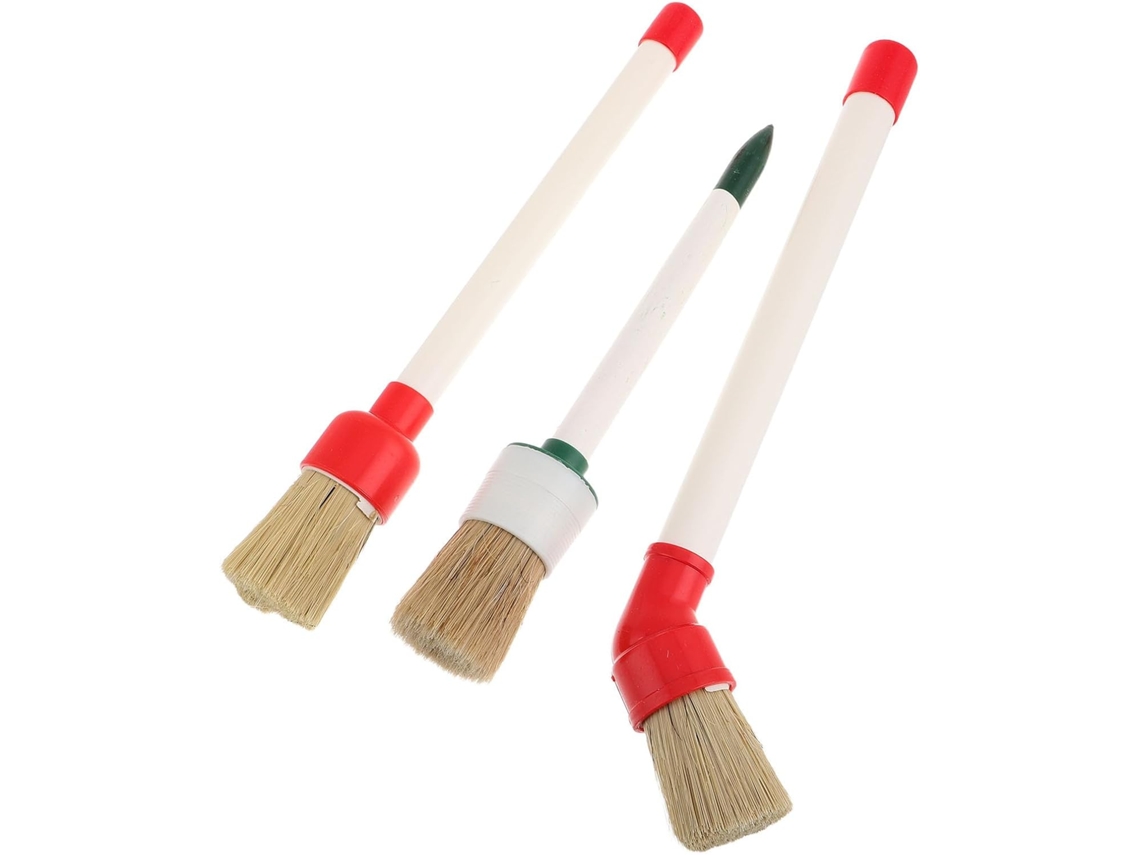Conjunto De 3 Escovas Para Graxa De Pneus Com Cabeça Redonda E Escova De Madeira Angular.