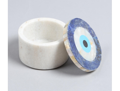 Peça Decorativa LUV SAFFRON Semi-Precious Stones Evil-Eye Inlay Round Marble Box