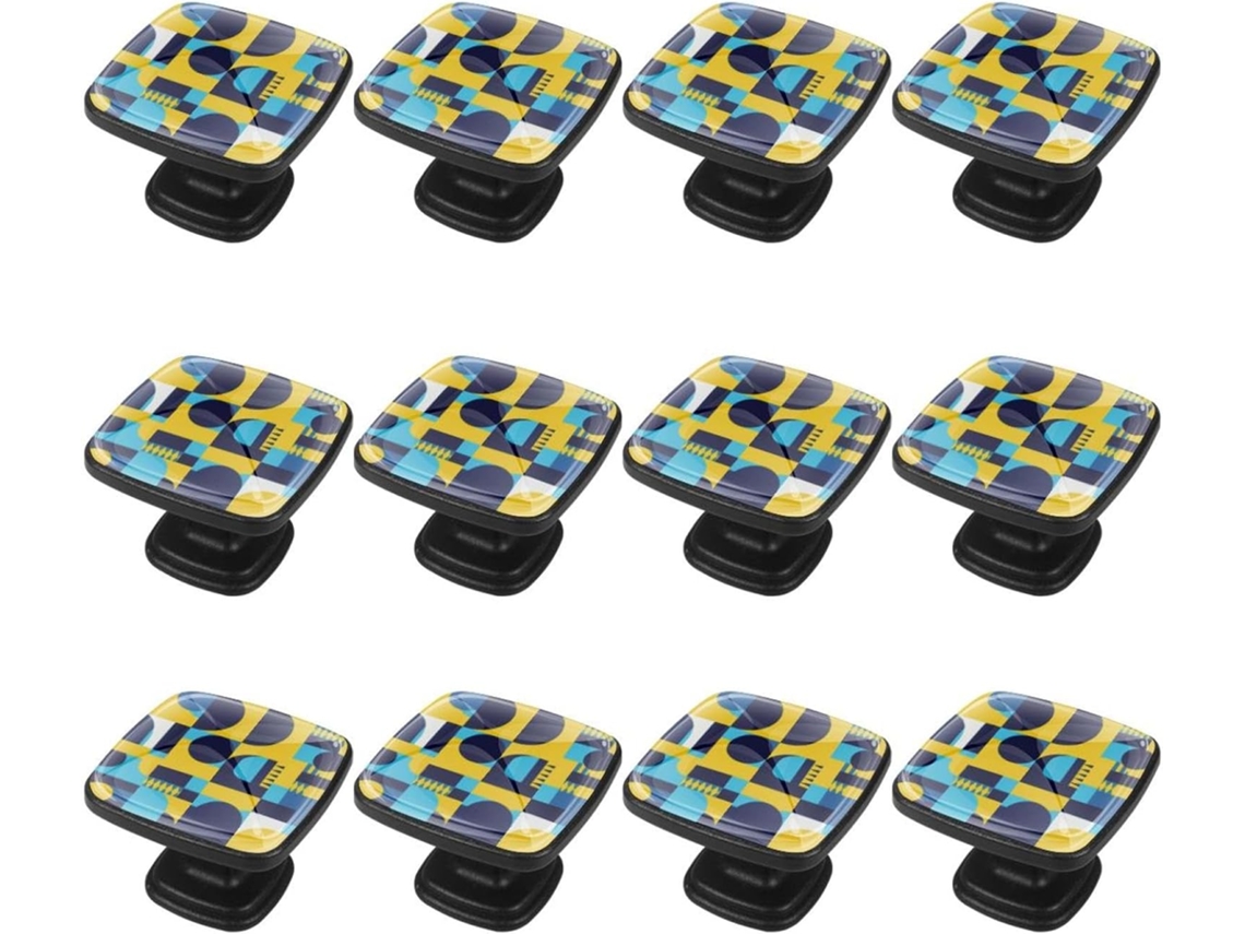 Puxadores E Botões Quadrados Para Gavetas Armários, Conjunto De 12 Peças, Estampa Azul, Branca E Amarela, Puxadores Para