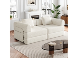 Sofá-cama 2 em 1 em chenille sem compartimento para os braços e com configuração modular.