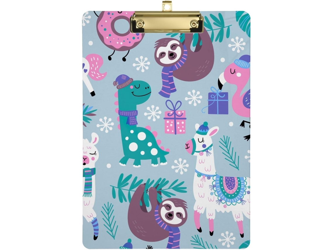 Prancheta Infantil com Estampa de Animais Natalinos Impermeável para Escritório 31,8 X 22,9 0,3 Cm