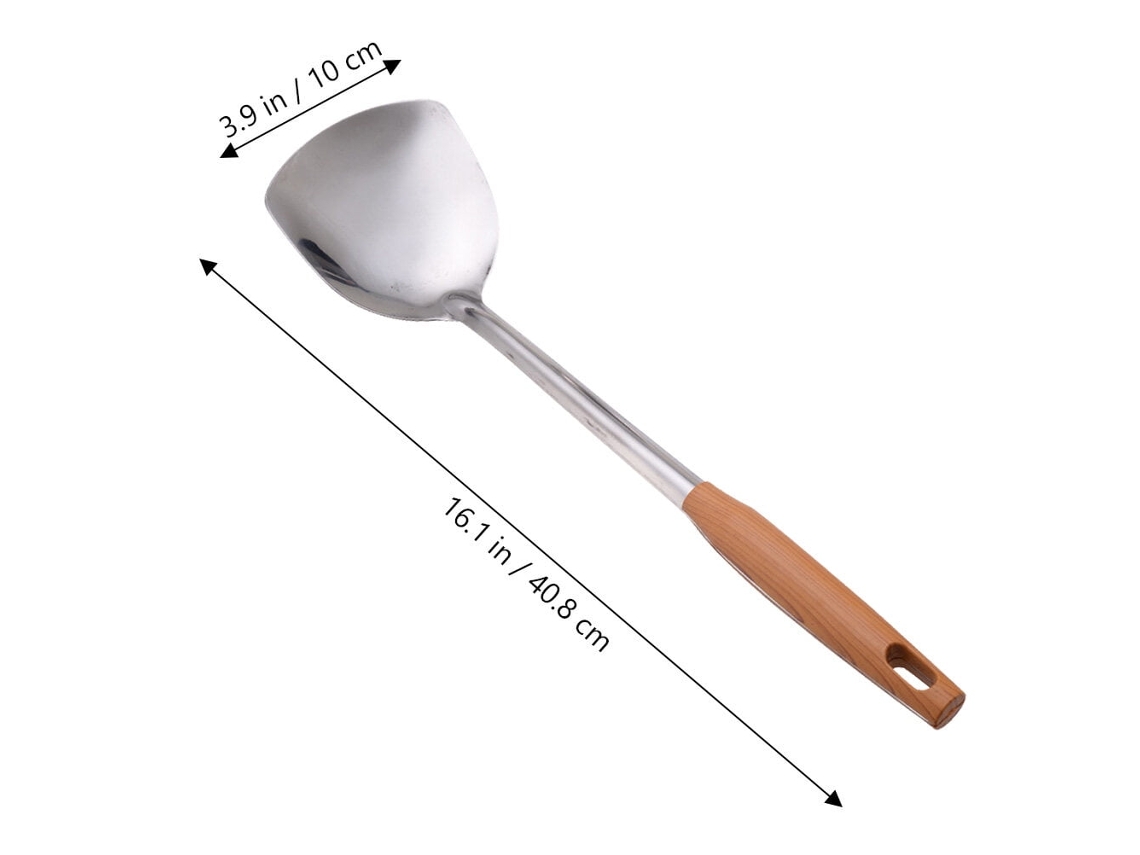 Espátula de aço inoxidável com cabo para cozinhar, espátula para wok para uso doméstico.