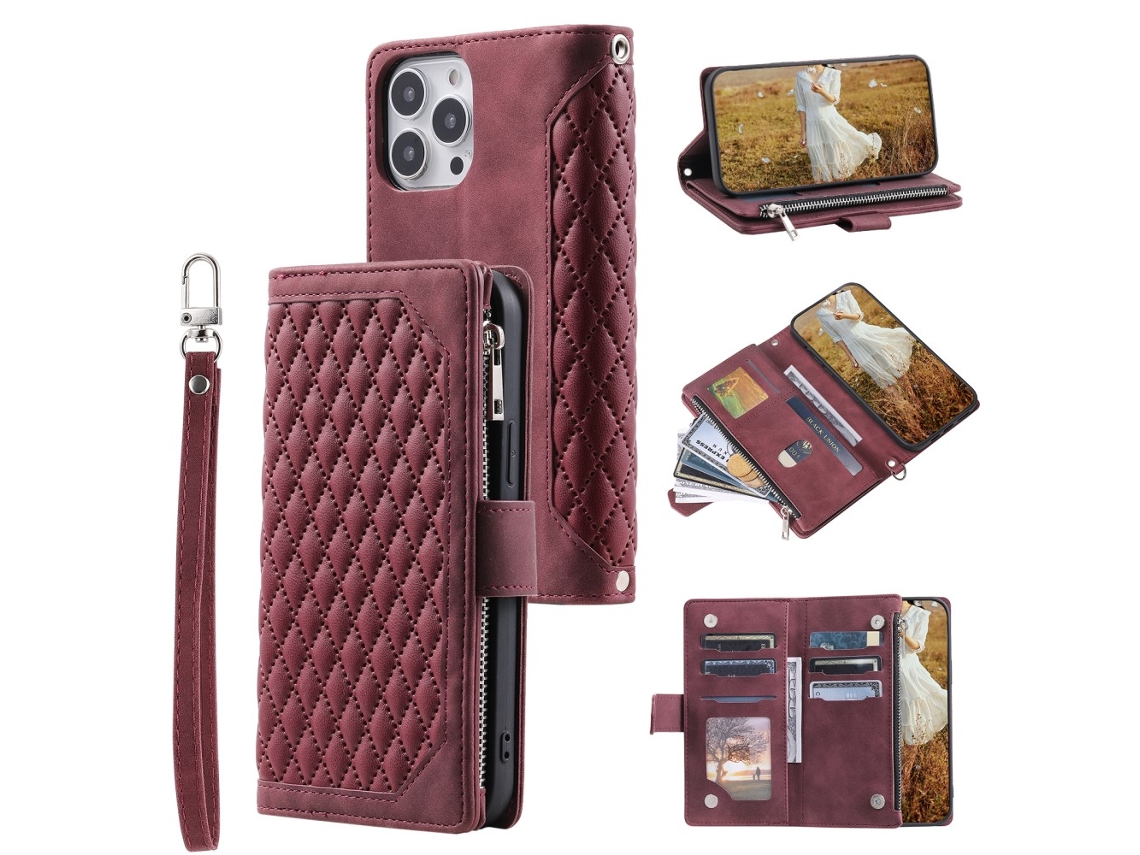 Capa Queda Pega Para Iphone 15 Pro Pele Sintética Vermelho