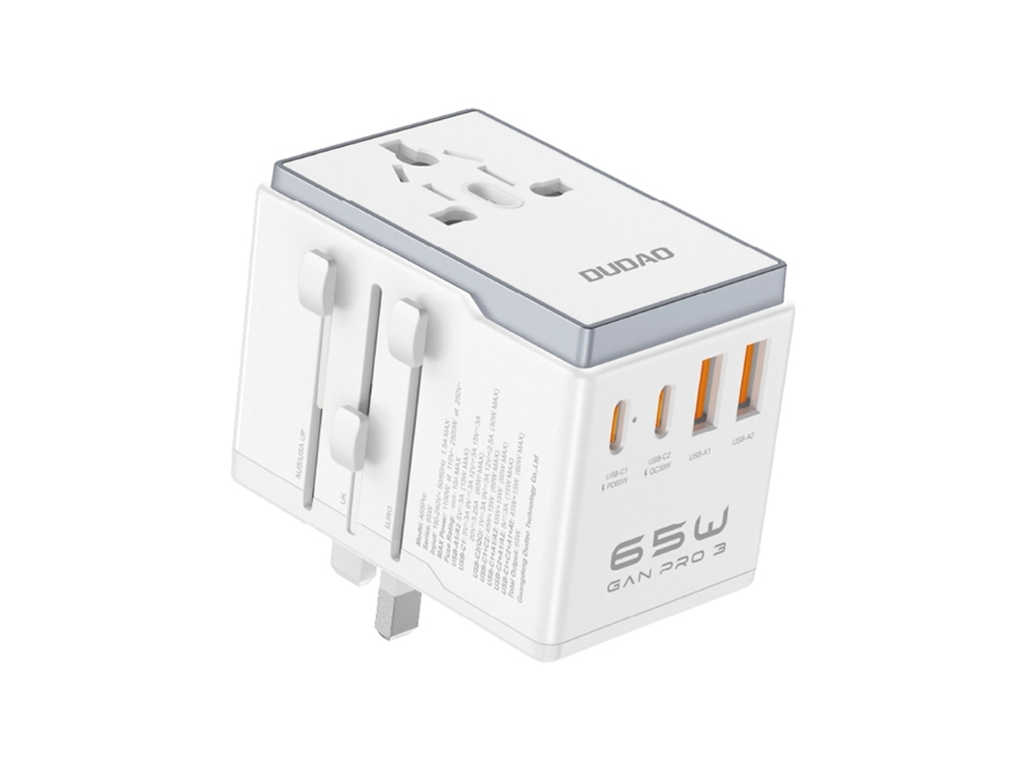 Adaptador De Viagem Dudao 65w 2x Usb, C 2x Usb, A A65pro, Branco
