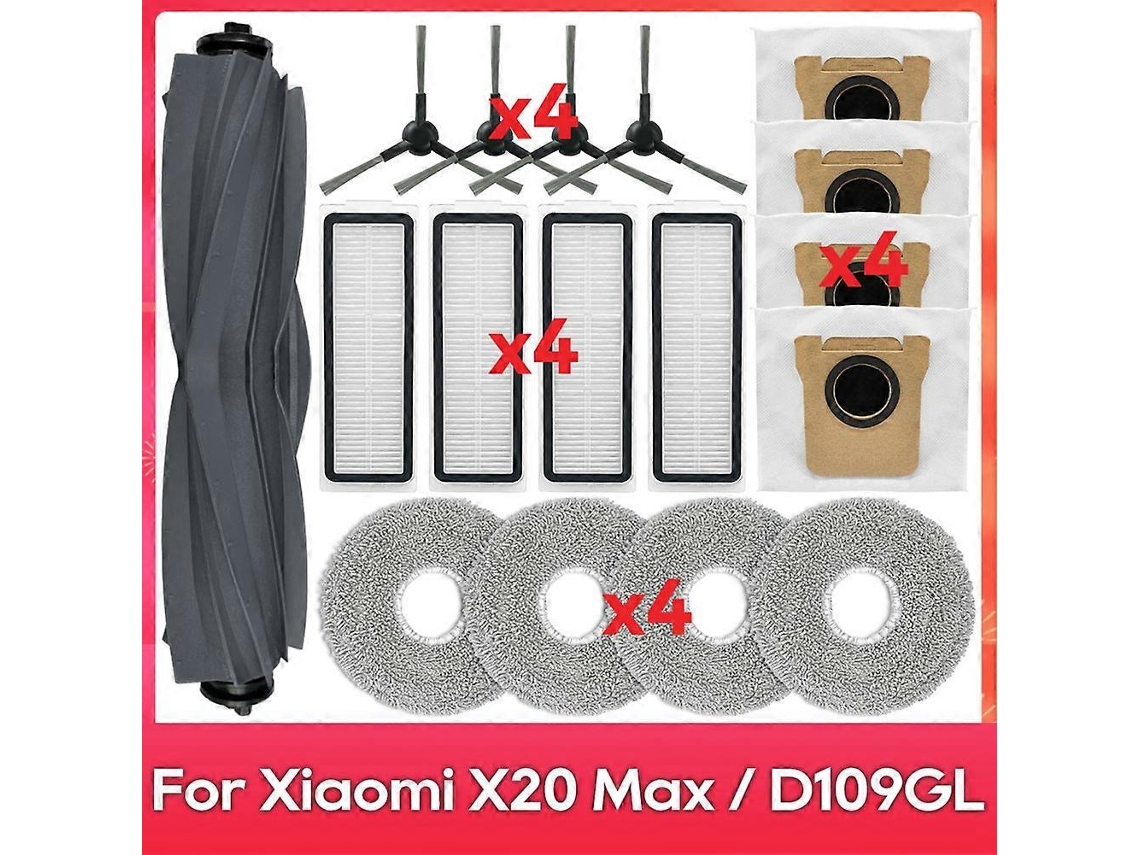 For Robot Vacuum X20 Max / D109gl Parts Accessories Main Side Brush Hepa Filter Mop Cloth Dust Bags