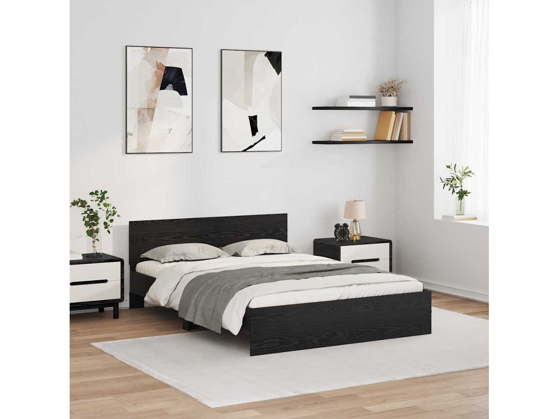 Vidaxl Estrutura Da Cama Com Fitas Led Carvalho Preto 120 X 190 Cm