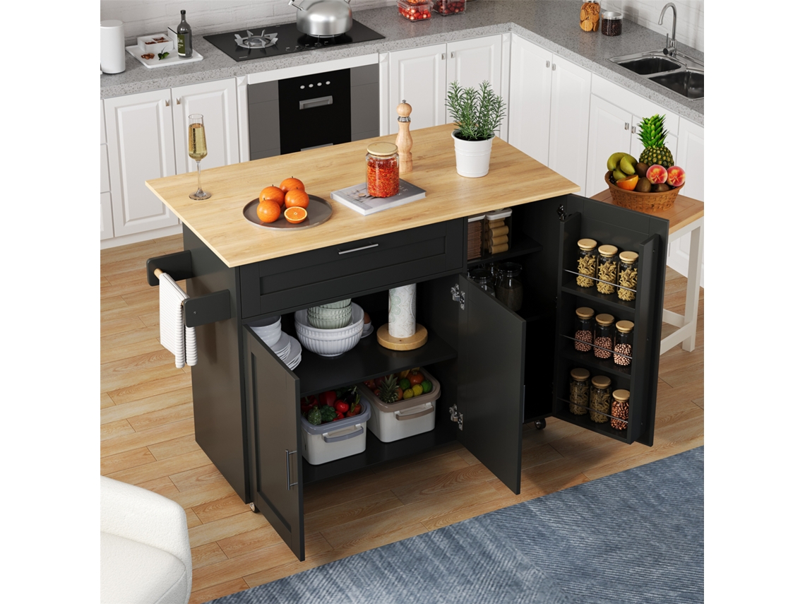 Mesa De Cozinha Móvel Grande X A90 Cm), Encimera Plegable, Armario Multifuncional, Estante Para Especias, Toallero, 5 Ruedas Zkaka (c132,5 X L44(70)